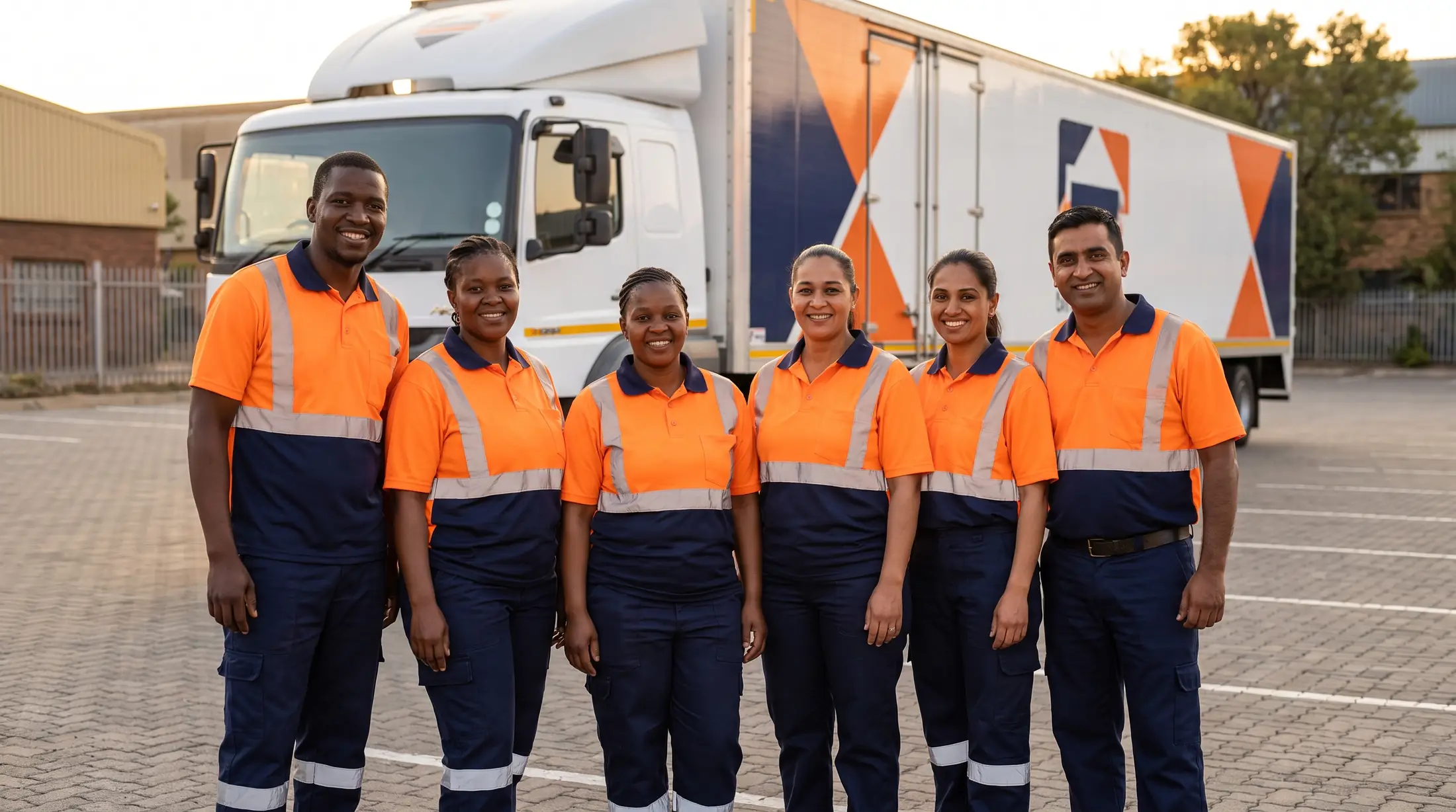 The Just In Time Removals crew standing in front of one of the company trucks